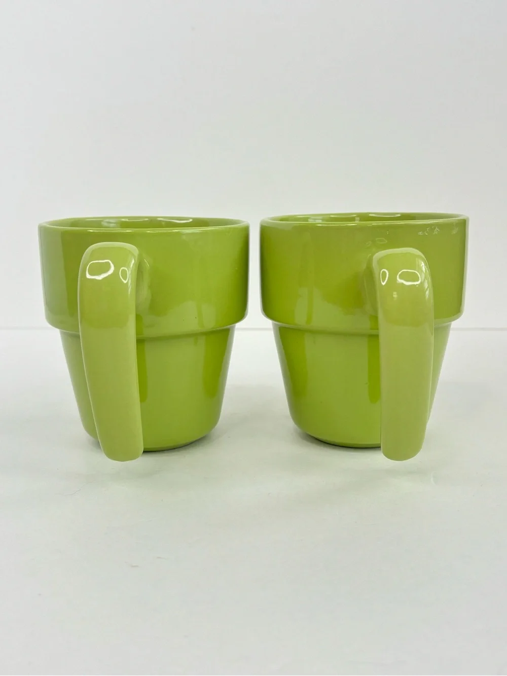Royal Norfolk Light Avocado Green Ergonomic Stackable Ceramic Coffee Mugs Set-2